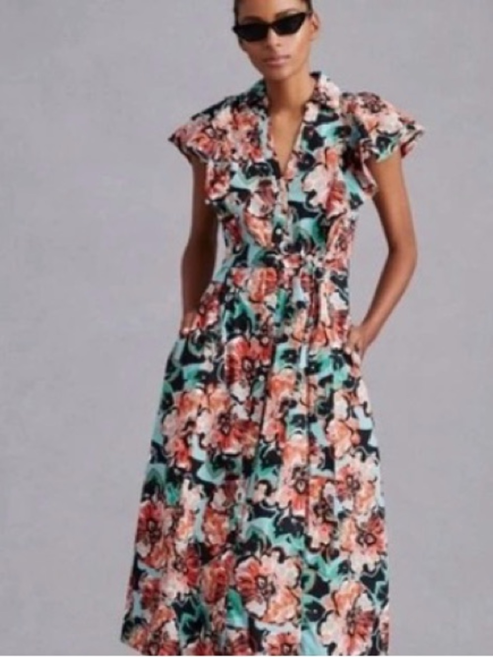 Anthropologie Coral & Mint Floral Maxi Dress